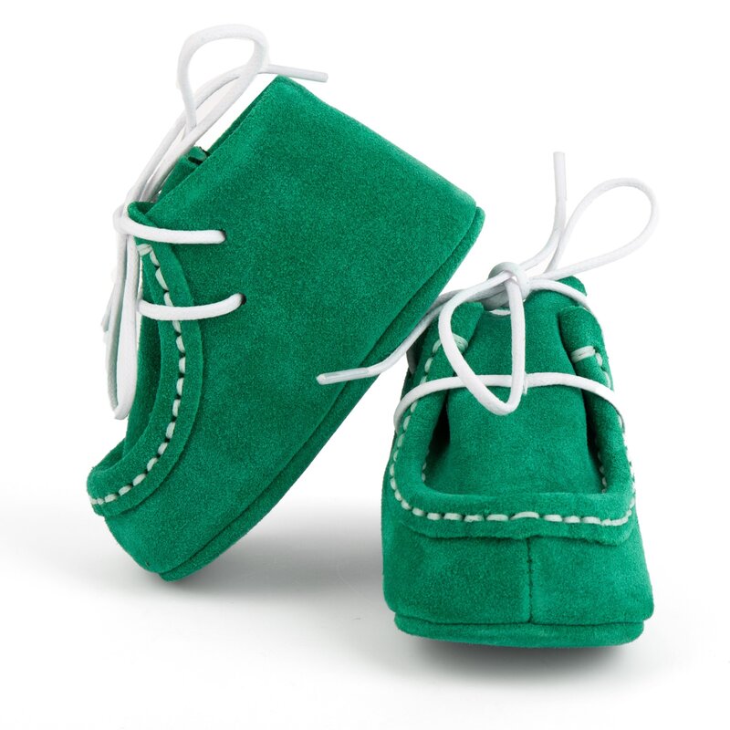 Botosei mocasini bebe Baby Fox din piele naturala Verde cu siret uni