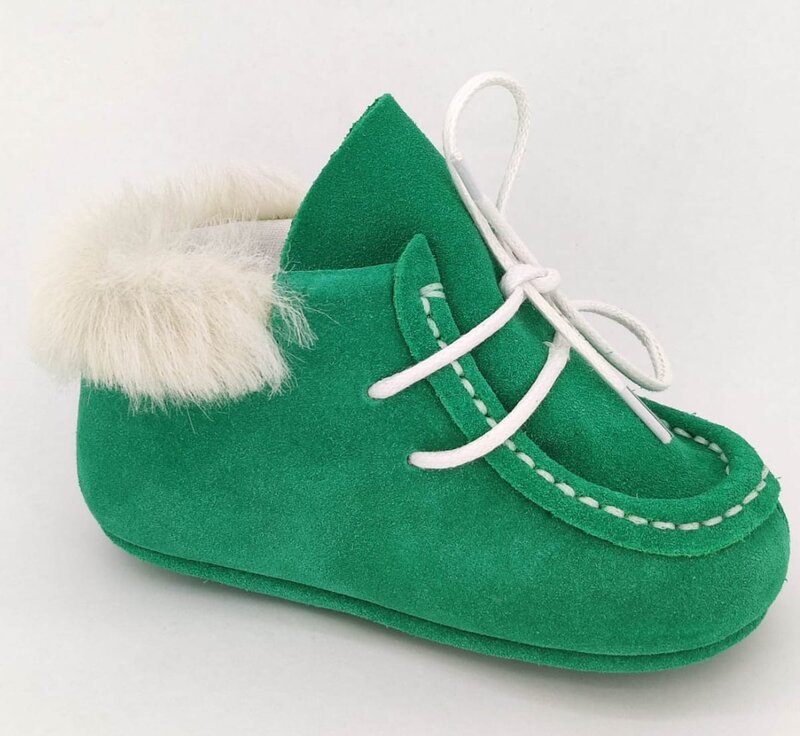 Botosei mocasini bebe Baby Fox din piele naturala Verde cu siret uni