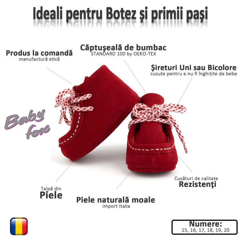 Botosei mocasini bebe Baby Fox din piele naturala Verde cu siret uni